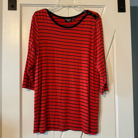 Onque Casuals Tops - Vintage Onque Casuals Womens Size XL Striped 3/4 Sleeve Long Shirt T-Shirt